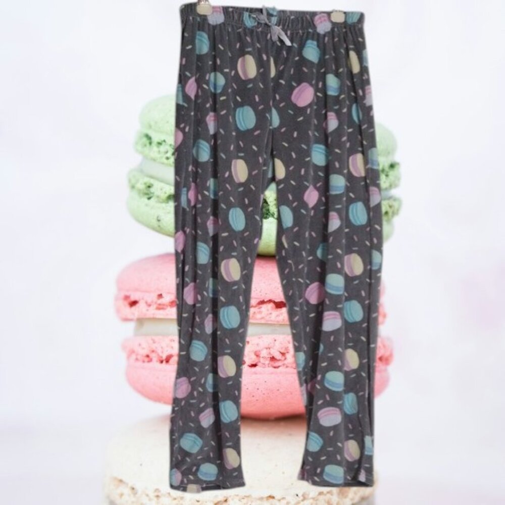 Women's Gray Pajama Pants with Colorful Macaroon Print Size Large Runs Small